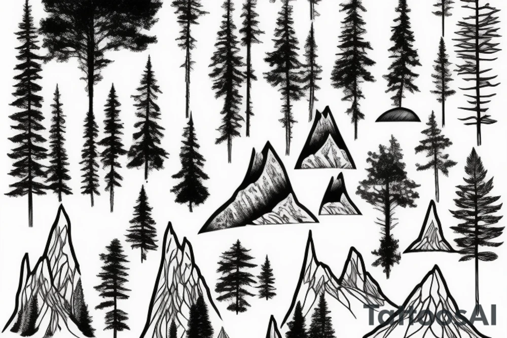 Mountain with pine trees tattoo idea