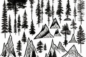Mountain with pine trees tattoo idea