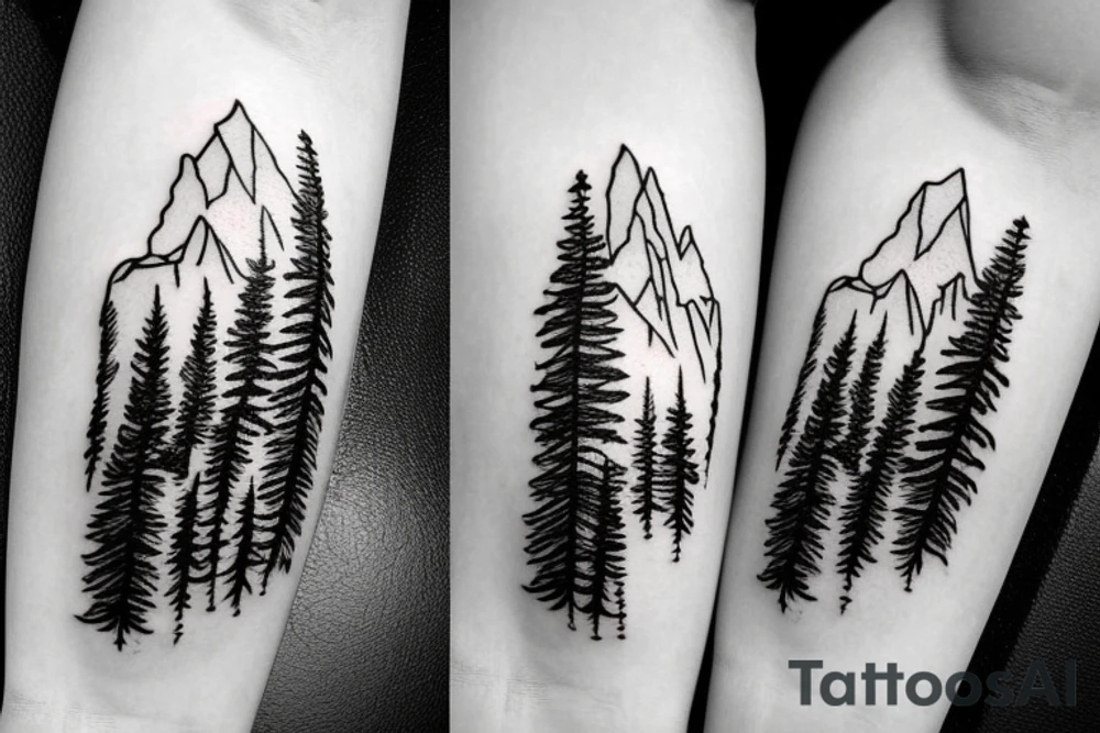 Mountains with pine trees tattoo idea