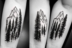 Mountains with pine trees tattoo idea