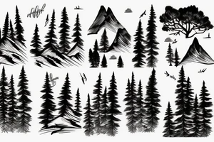 Mountains with pine trees tattoo idea