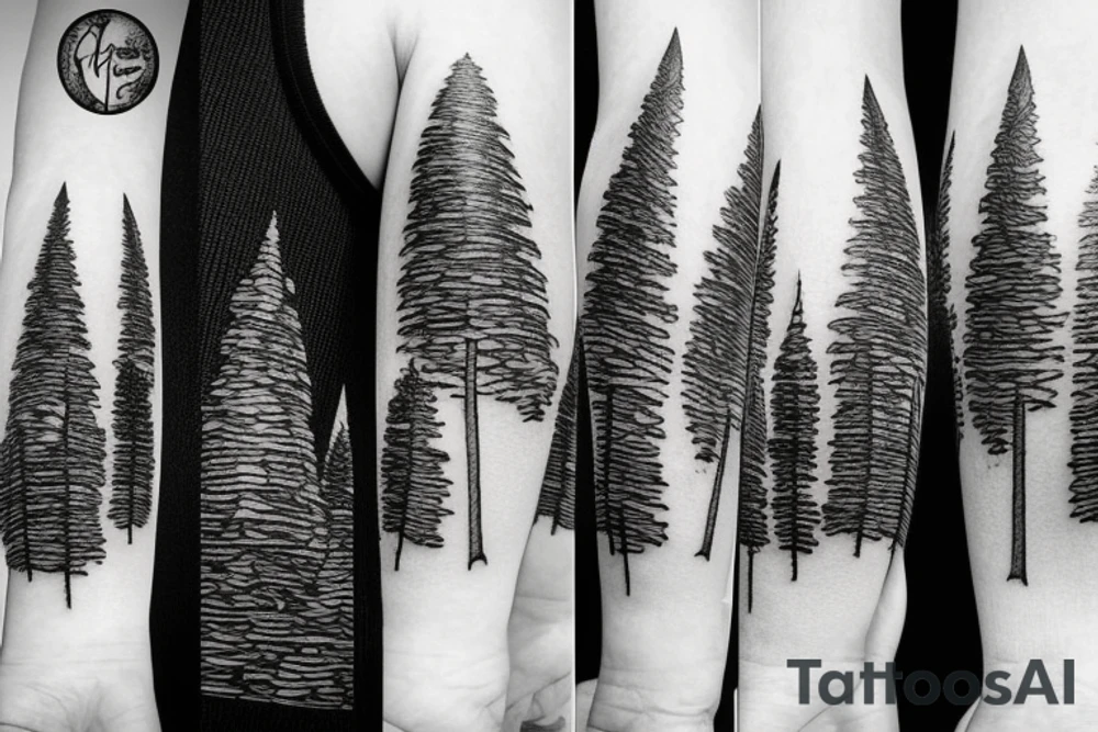 Mountains with pine trees tattoo idea