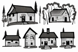 the house stands in the forest near the river tattoo idea
