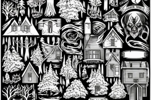 the house stands in the forest near the river tattoo idea