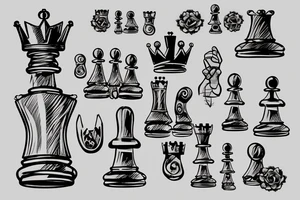 a chess board , a king piece and a hand hovering over the piece tattoo idea