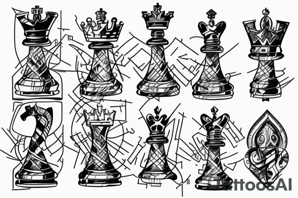 a chess board , a king piece and a hand hovering over the piece tattoo idea