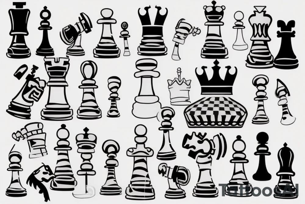 a chess board , a king piece and a hand hovering over the piece tattoo idea