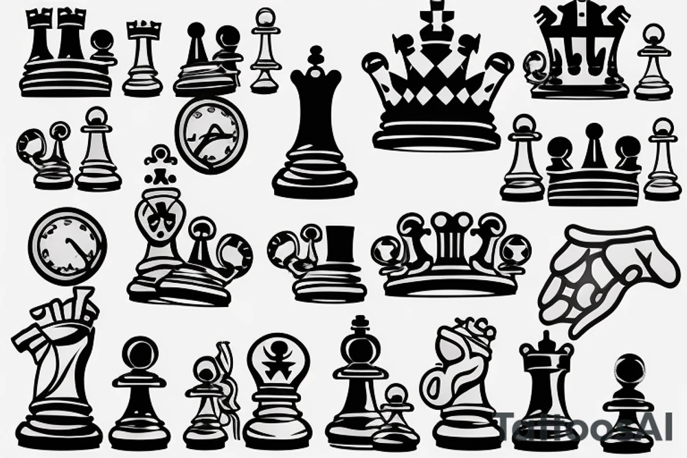 a chess board , a king piece and a hand hovering over the piece tattoo idea