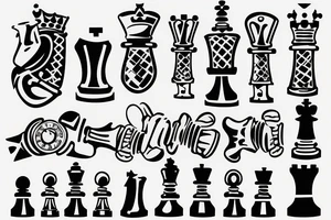 a king piece and a hand hovering over a chess board tattoo idea