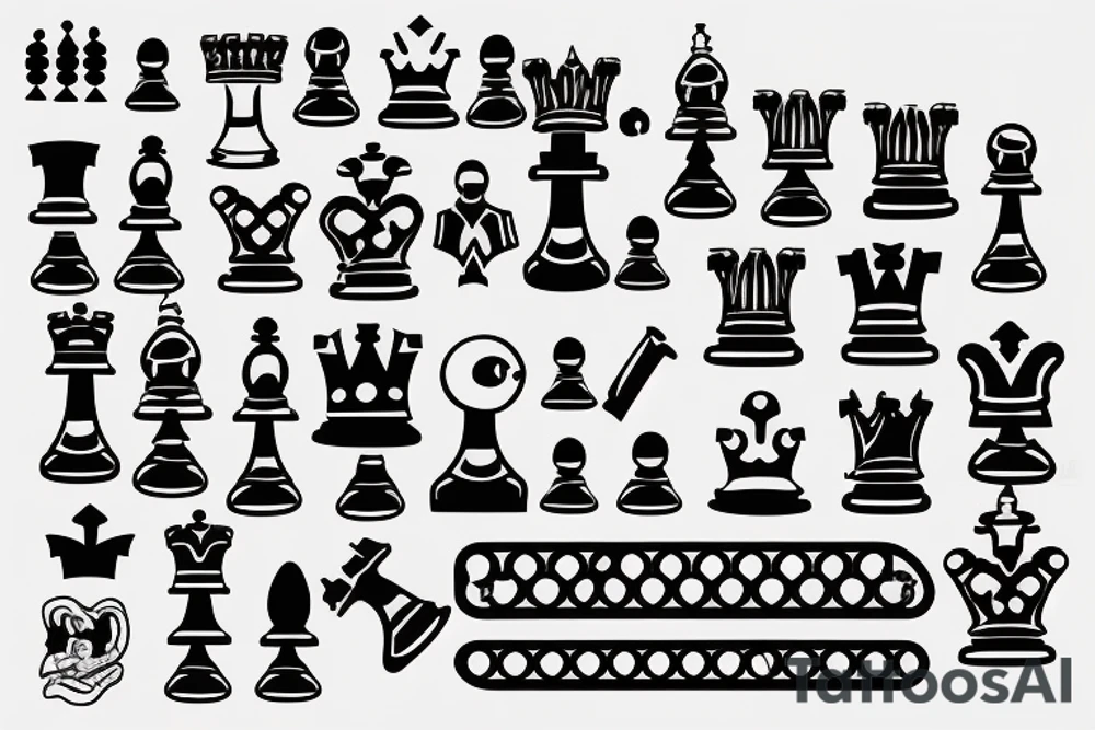 a king piece and a hand hovering over a chess board tattoo idea
