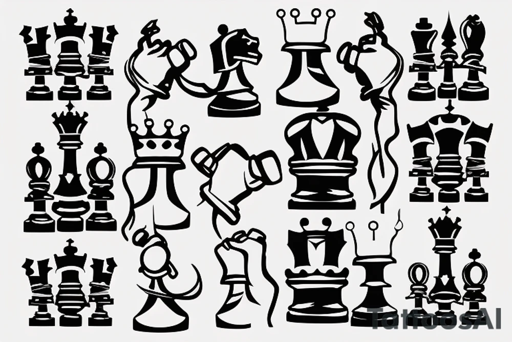 a king and a hand hovering over a chess board tattoo idea