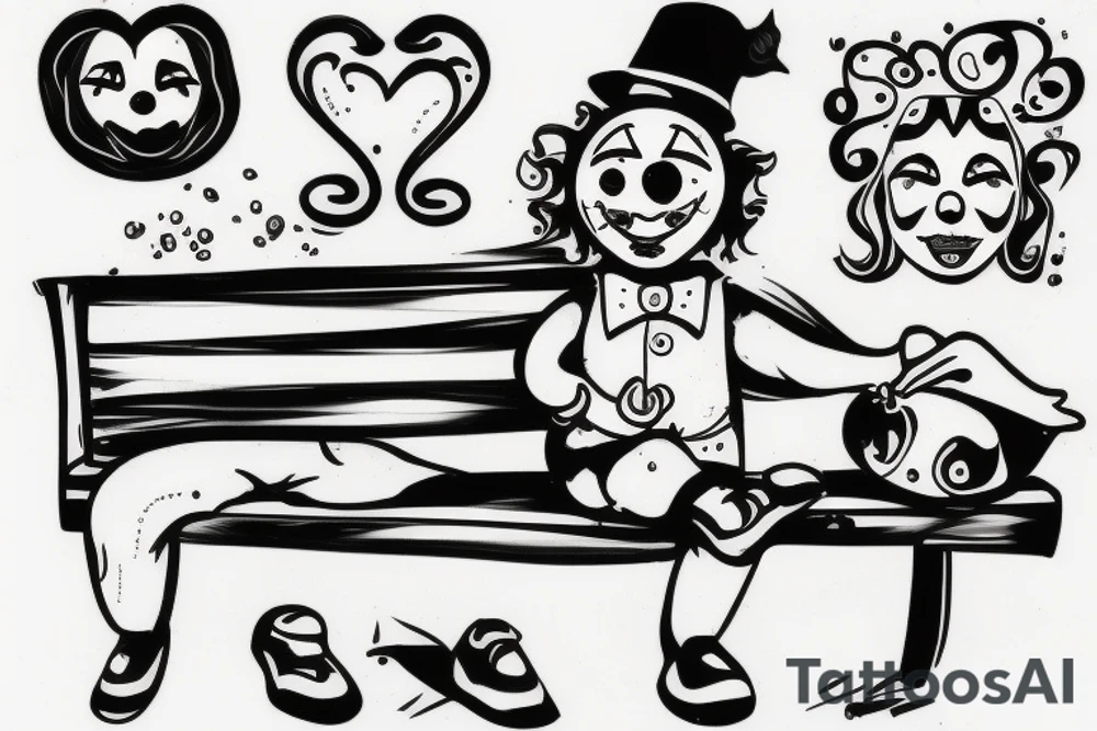 sad clown on a bench tattoo idea