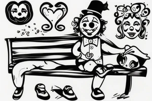 sad clown on a bench tattoo idea