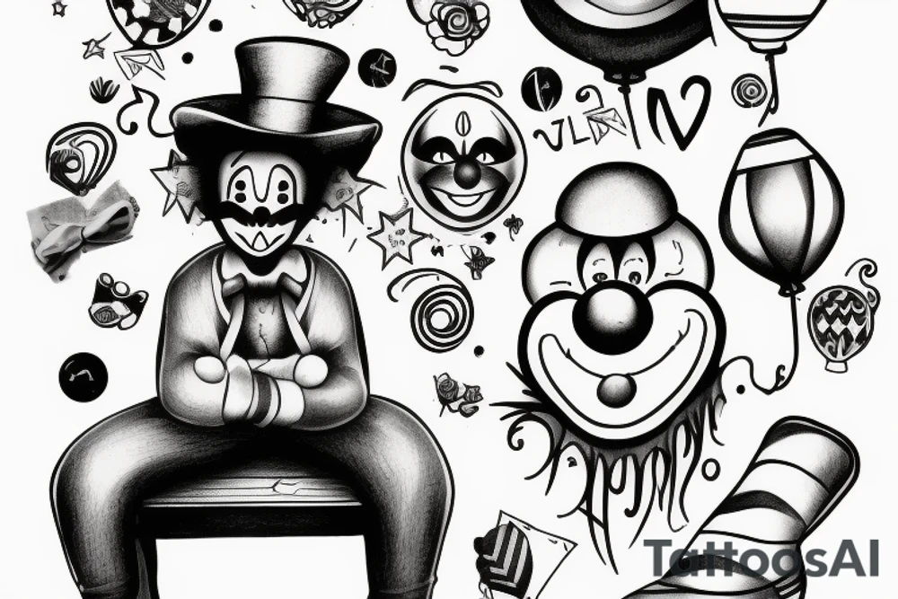 sad clown on a bench tattoo idea