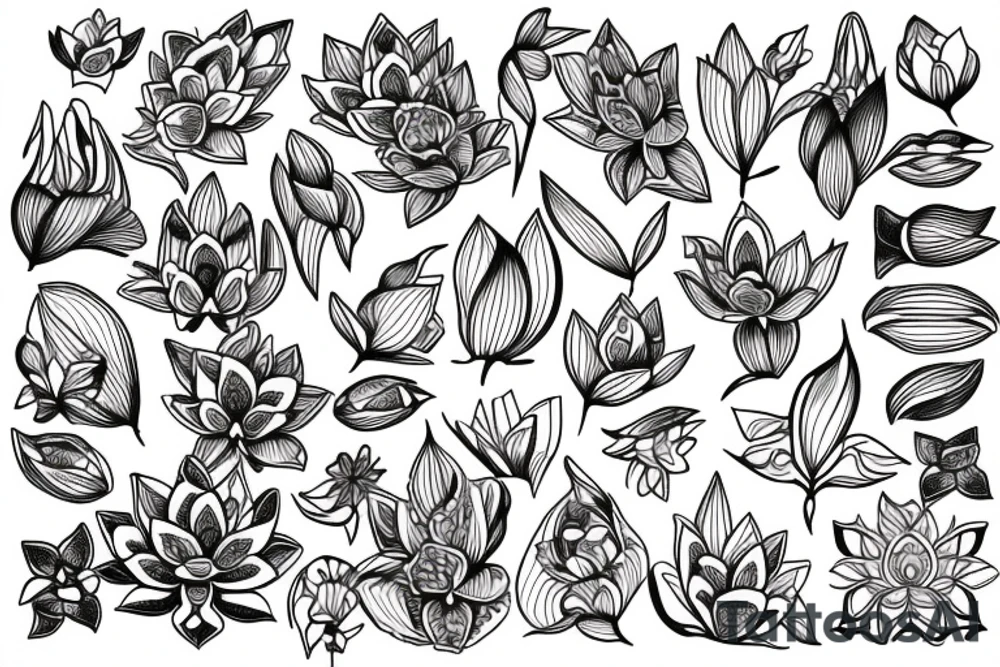 fine line, orchids, mandala, lotus tattoo idea