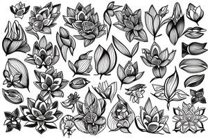 fine line, orchids, mandala, lotus tattoo idea