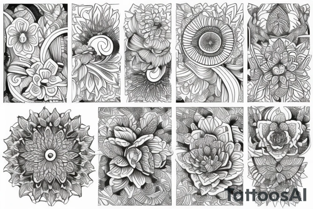 fine line, orchids, mandala, lotus tattoo idea