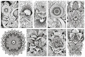 fine line, orchids, mandala, lotus tattoo idea