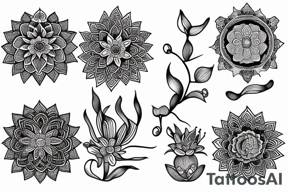 fine line, orchids, mandala, lotus tattoo idea