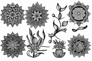 fine line, orchids, mandala, lotus tattoo idea