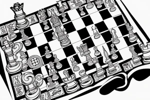 A chess board with a white king and a hand hovering over the king tattoo idea