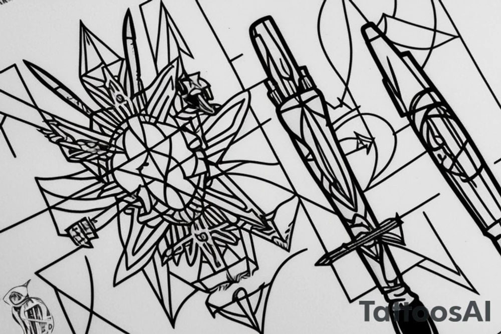 Arrow with a cardinal star and a fountain pen tip tattoo idea