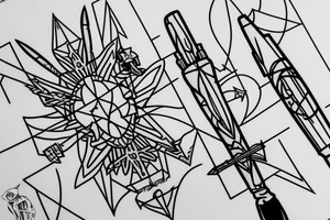 Arrow with a cardinal star and a fountain pen tip tattoo idea