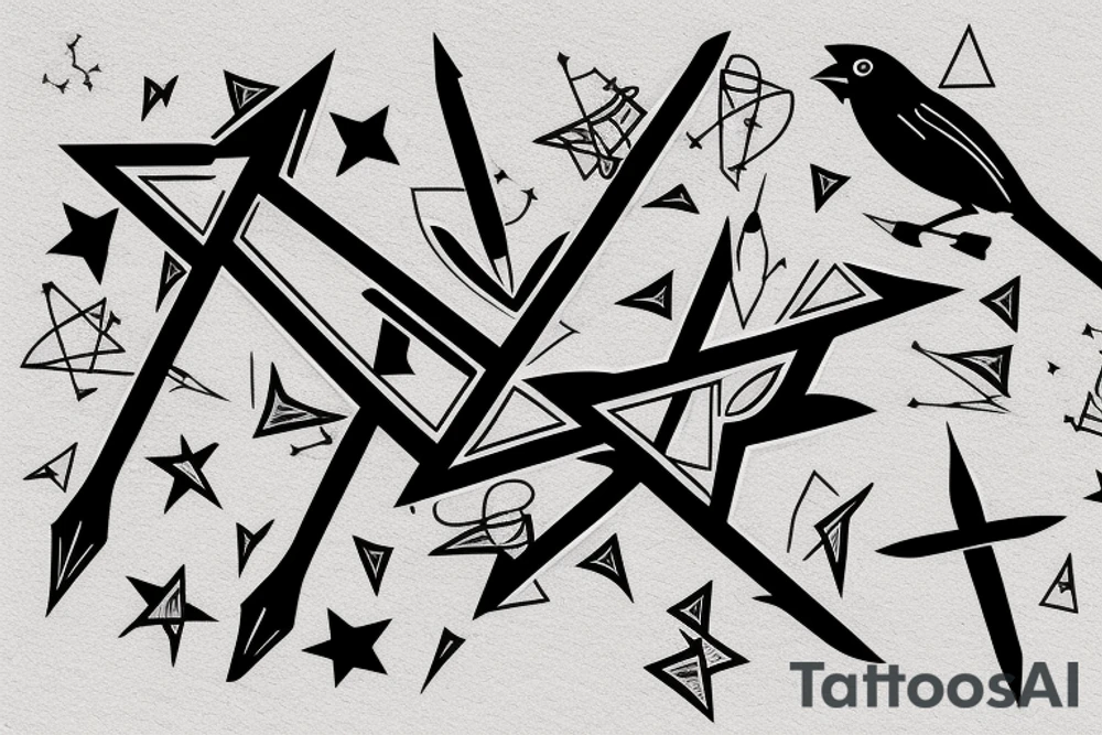 Arrow with a cardinal star and a fountain pen tip tattoo idea