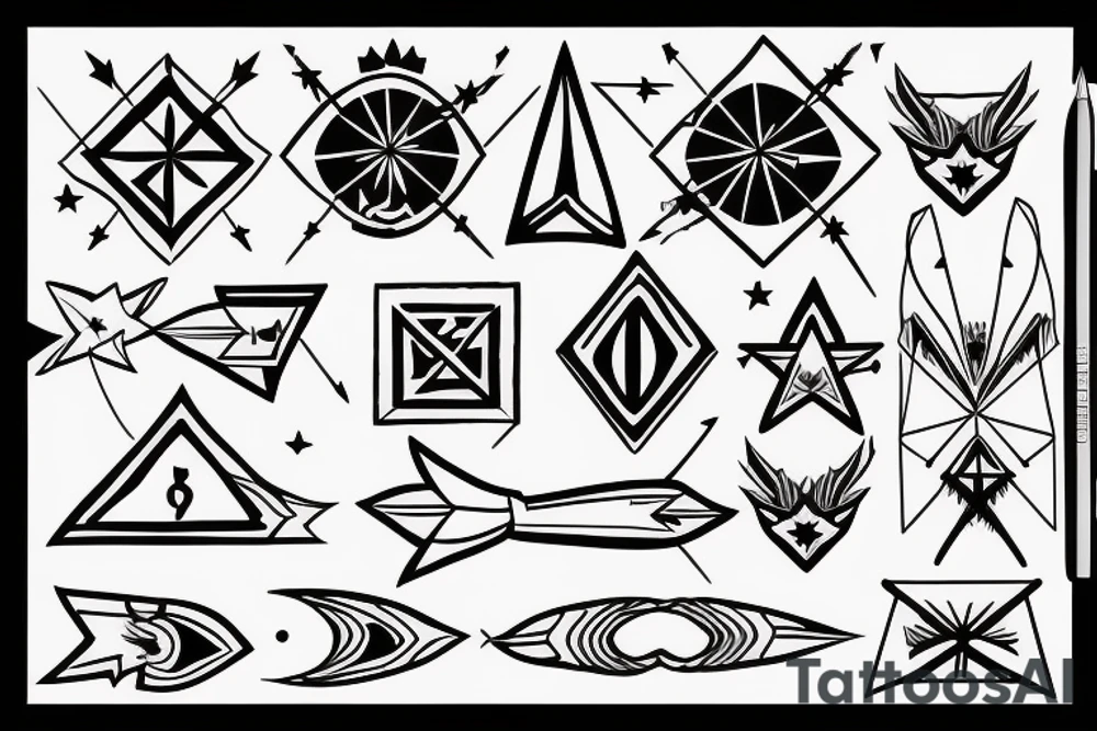 Arrow with a cardinal star and a fountain pen tip tattoo idea