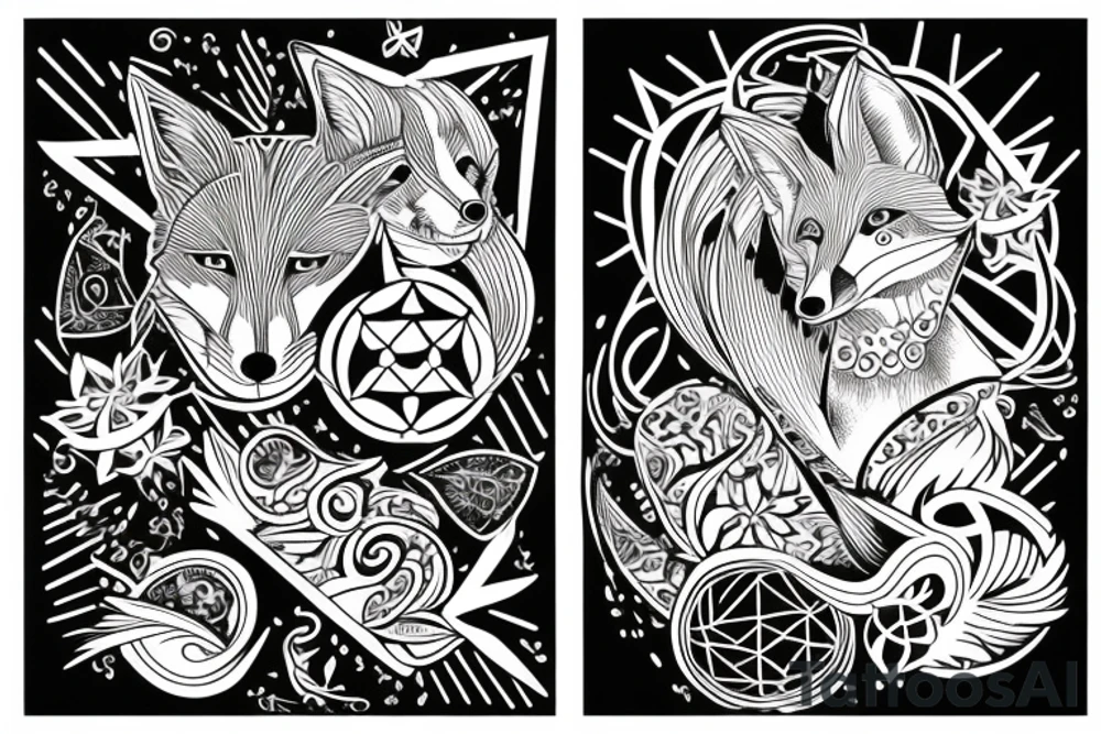 fox writing with fountain pen tattoo idea