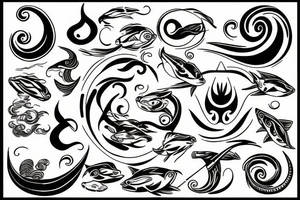 Trident with waves and a Pisces sign tattoo idea