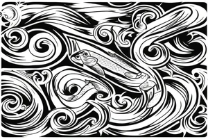 Trident with waves around it and a Pisces sign tattoo idea