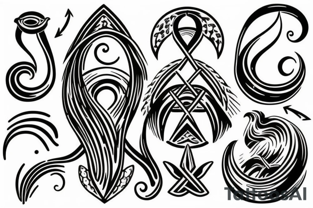 Trident with waves around it and a Pisces sign tattoo idea