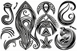 Trident with waves around it and a Pisces sign tattoo idea