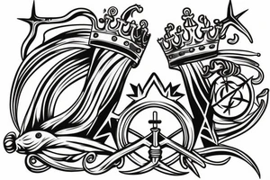 Trident splitting the sea with a 3 point crown above it tattoo idea