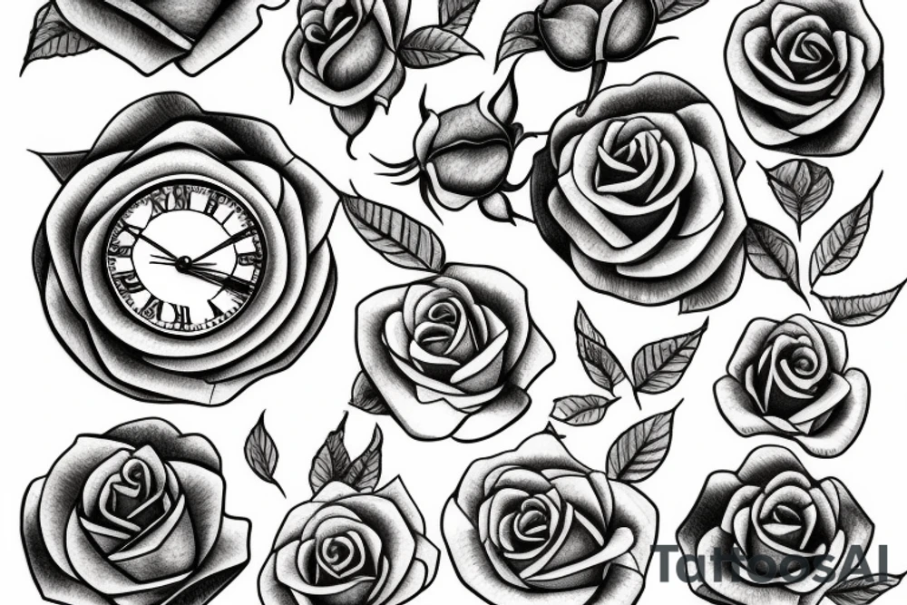 Rose and clock tattoo idea