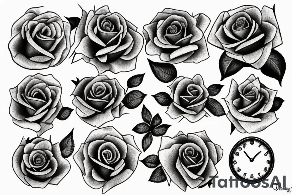 Rose and clock tattoo idea