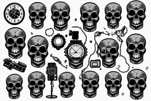 A skull, a clock, a camera tattoo idea