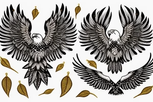 Neotraditional eagle head with gold leaves around it tattoo idea