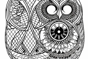 Geometric owl, compass, redwood trees tattoo idea