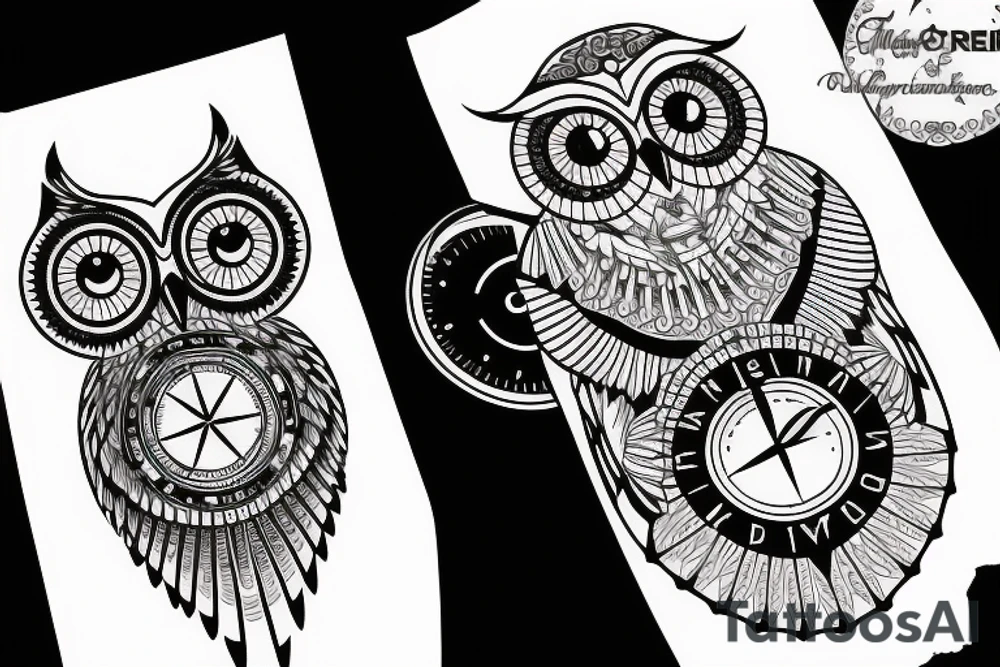 owl, compass, redwood trees tattoo idea