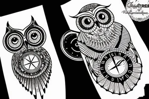 owl, compass, redwood trees tattoo idea