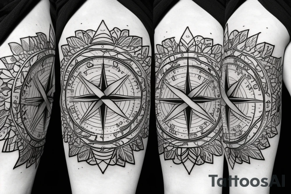 owl compass trees tattoo idea