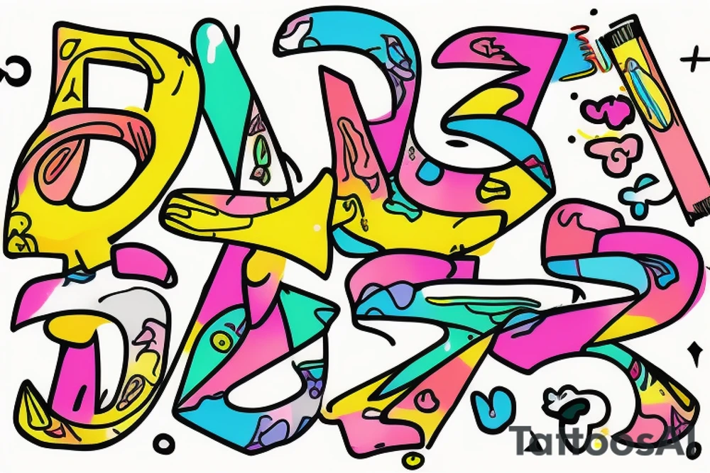 The letter R and L separated. Writing looks like colourful crayons tattoo idea