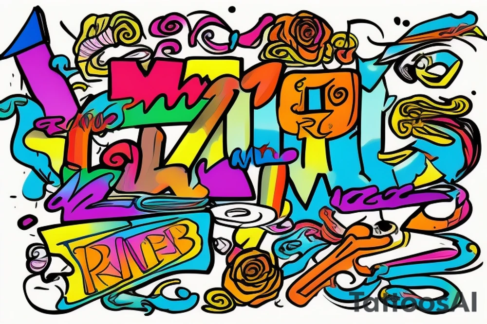 The letter R and L separated. Writing looks like colourful crayons tattoo idea