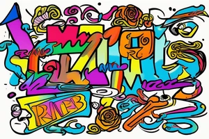 The letter R and L separated. Writing looks like colourful crayons tattoo idea