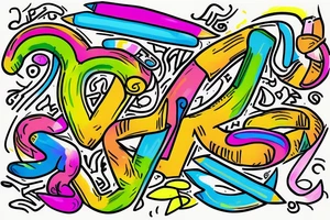 The letter R and L separated. Writing looks like colourful crayons tattoo idea