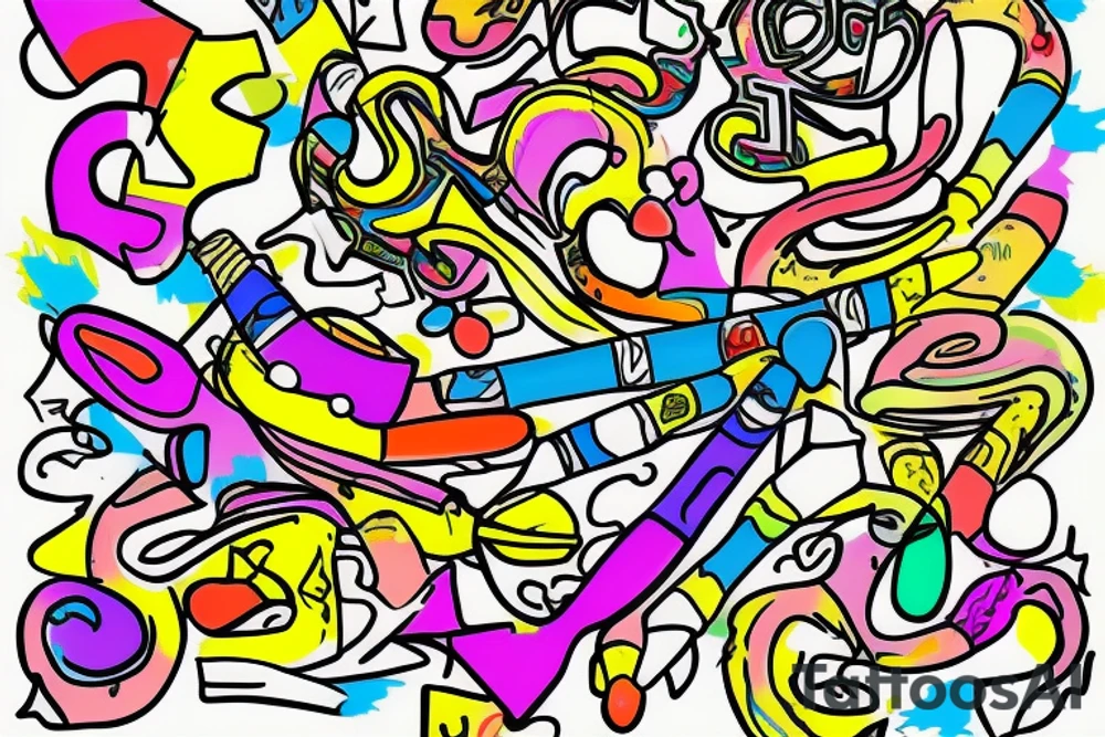 The letter R and L separated. Writing looks like colourful crayons tattoo idea