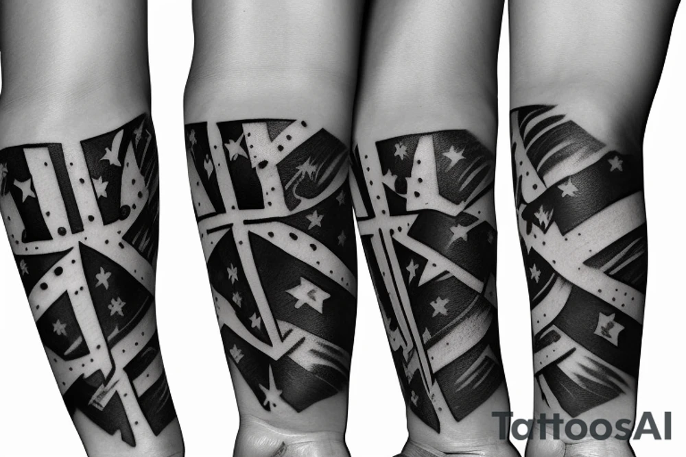 Forearm sleeve with cross and Brazilian flag tattoo idea