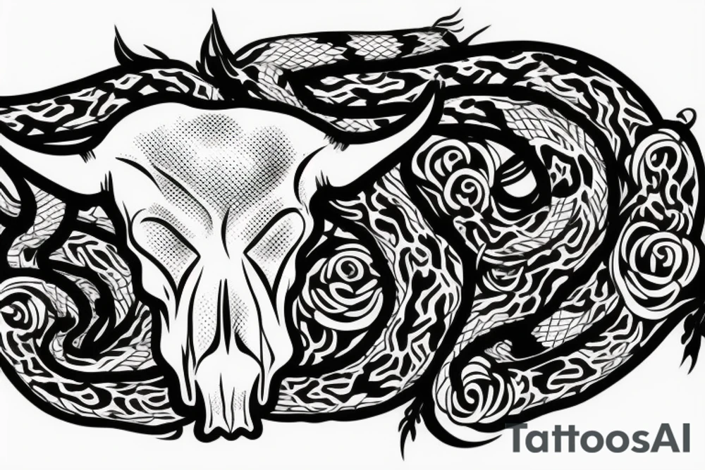 Cow skull with snake tattoo idea
